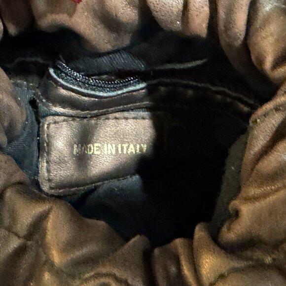 Velvet + Leather Small Drawstring Bucket Bag, Multi-Color with Velvet Flowers - Picture 12 of 15